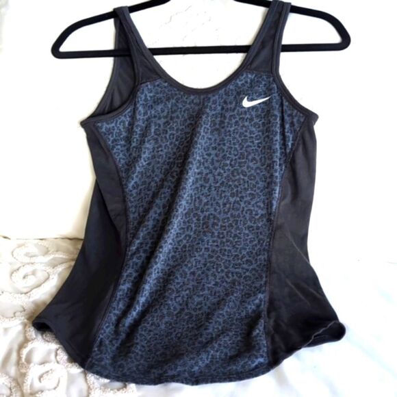 Nike Blue/Gray Cheetah Print Slim Fit Workout Tank Top Size S - Picture 1 of 12